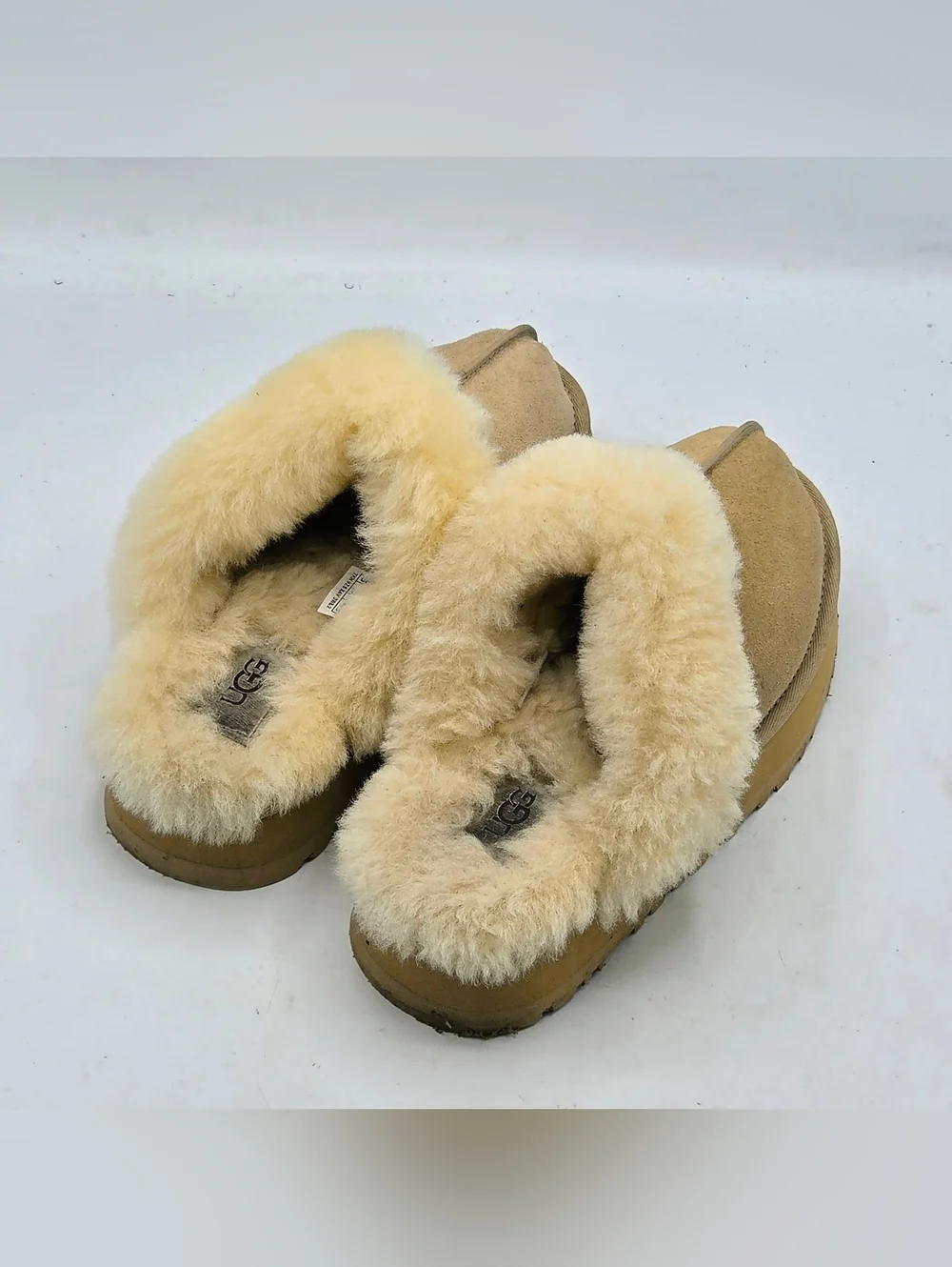 UGG Disquette Platform Suede Fur Slides Sand Size 6 - Picture 5 of 15